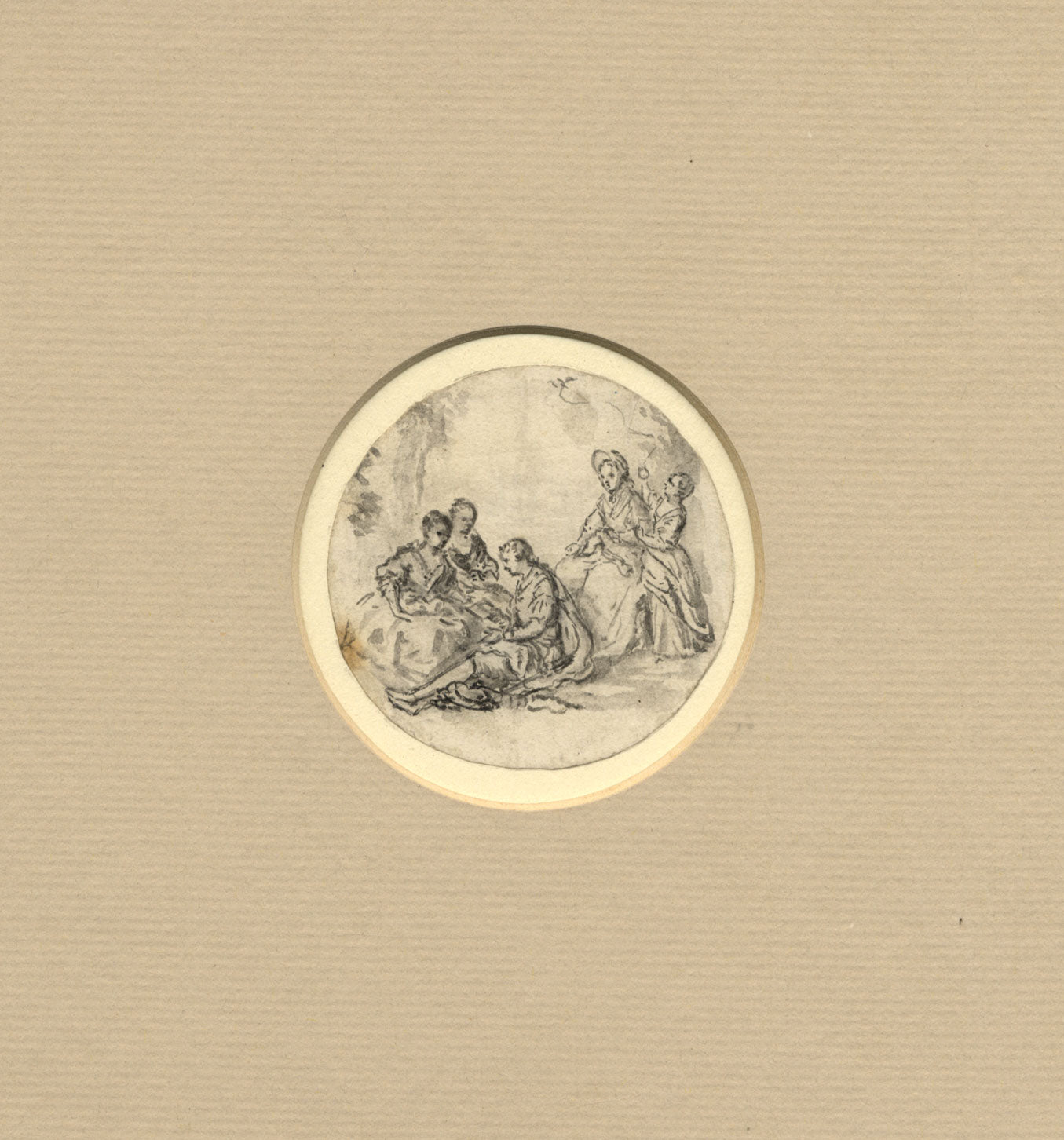 Circle of Jean-Honoré Fragonard, Gathering with Young Lovers – C18th watercolour