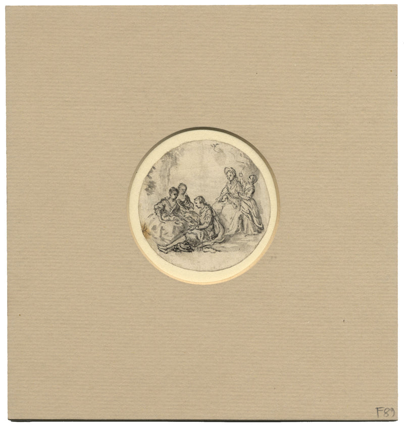 Circle of Jean-Honoré Fragonard, Gathering with Young Lovers – C18th watercolour