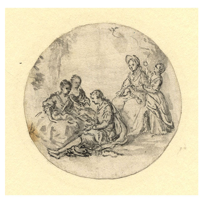 Circle of Jean-Honoré Fragonard, Gathering with Young Lovers – C18th watercolour