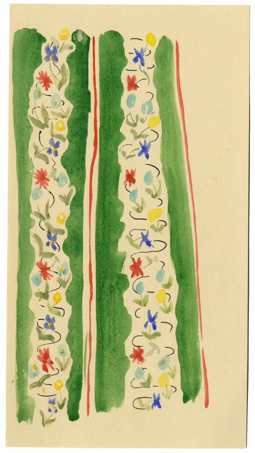 Jean Mary Ogilvie, Art Deco Ditsy Flower Stripe Design – 1930s gouache painting