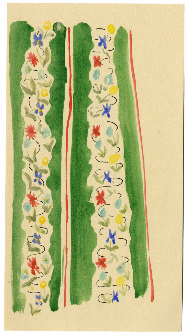 Jean Mary Ogilvie, Art Deco Ditsy Flower Stripe Design – 1930s gouache painting