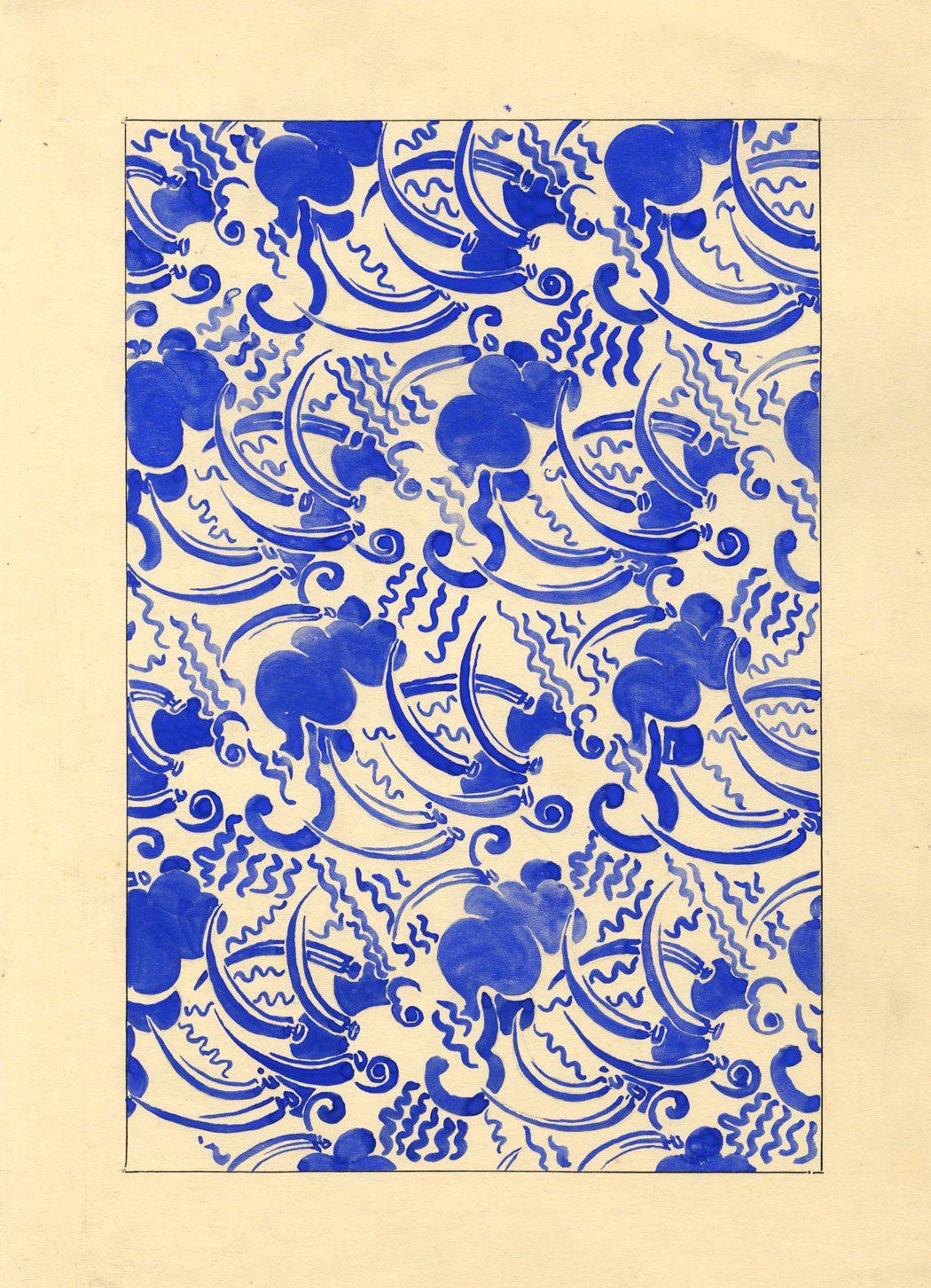 Jean Mary Ogilvie, Art Deco Abstract Blue Pattern Design –1930s gouache painting