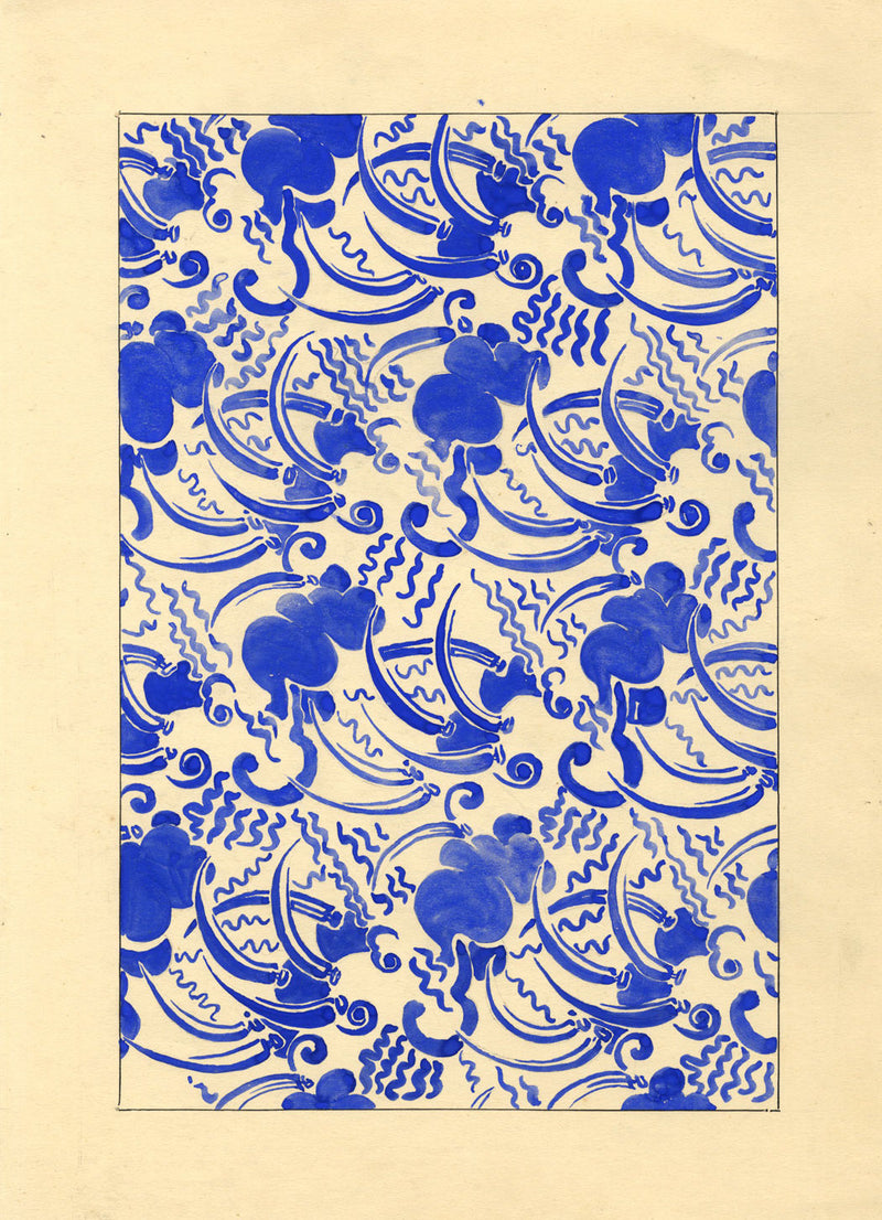Jean Mary Ogilvie, Art Deco Abstract Blue Pattern Design –1930s gouache painting