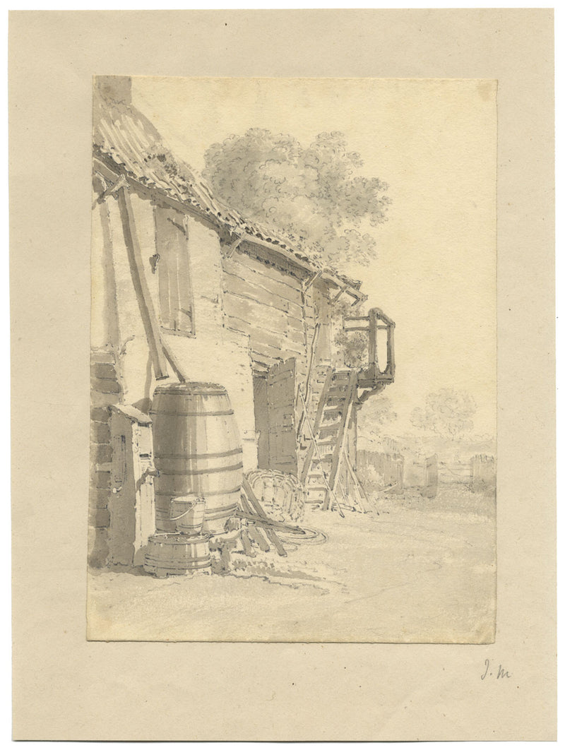 John Monro, Farmyard Study – Original c.1830s grey wash drawing