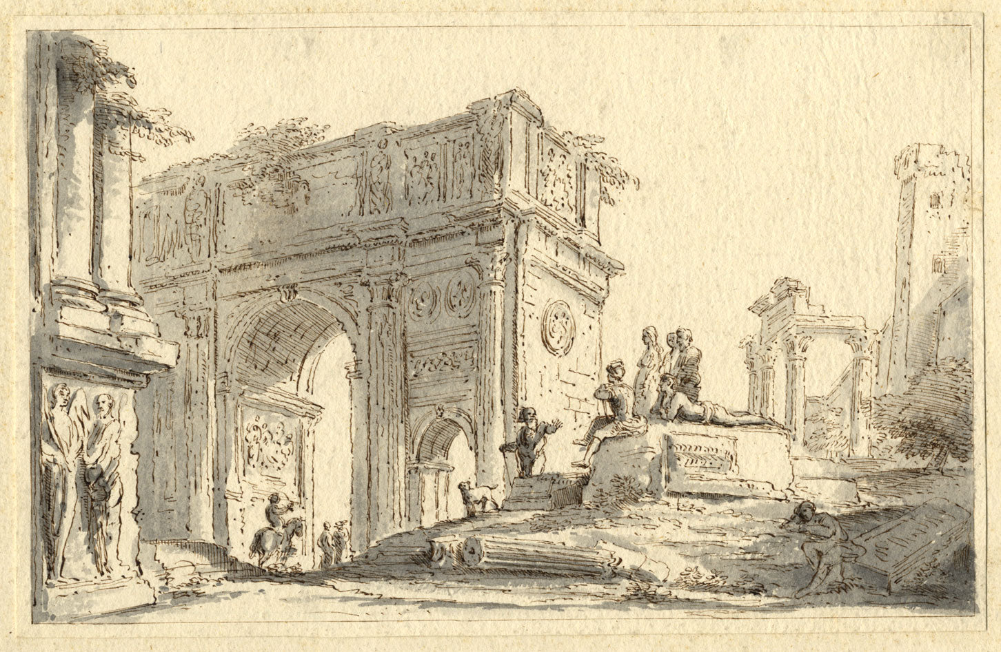 Alexander Monro, Arch of Constantine, Rome after Parini –1842 ink & wash drawing