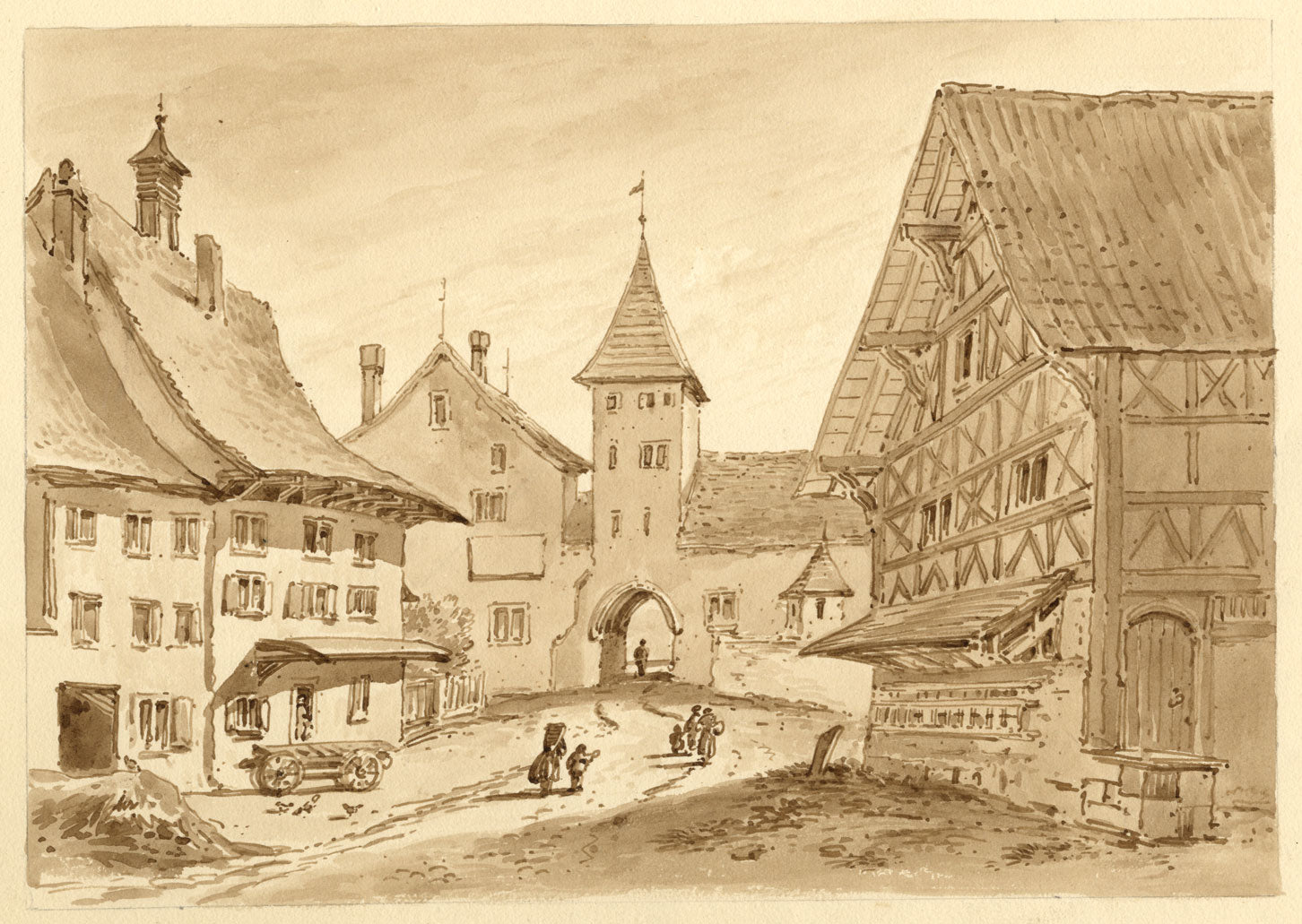 Alexander Monro, Bülach, Switzerland – c.1830s brown ink & wash drawing
