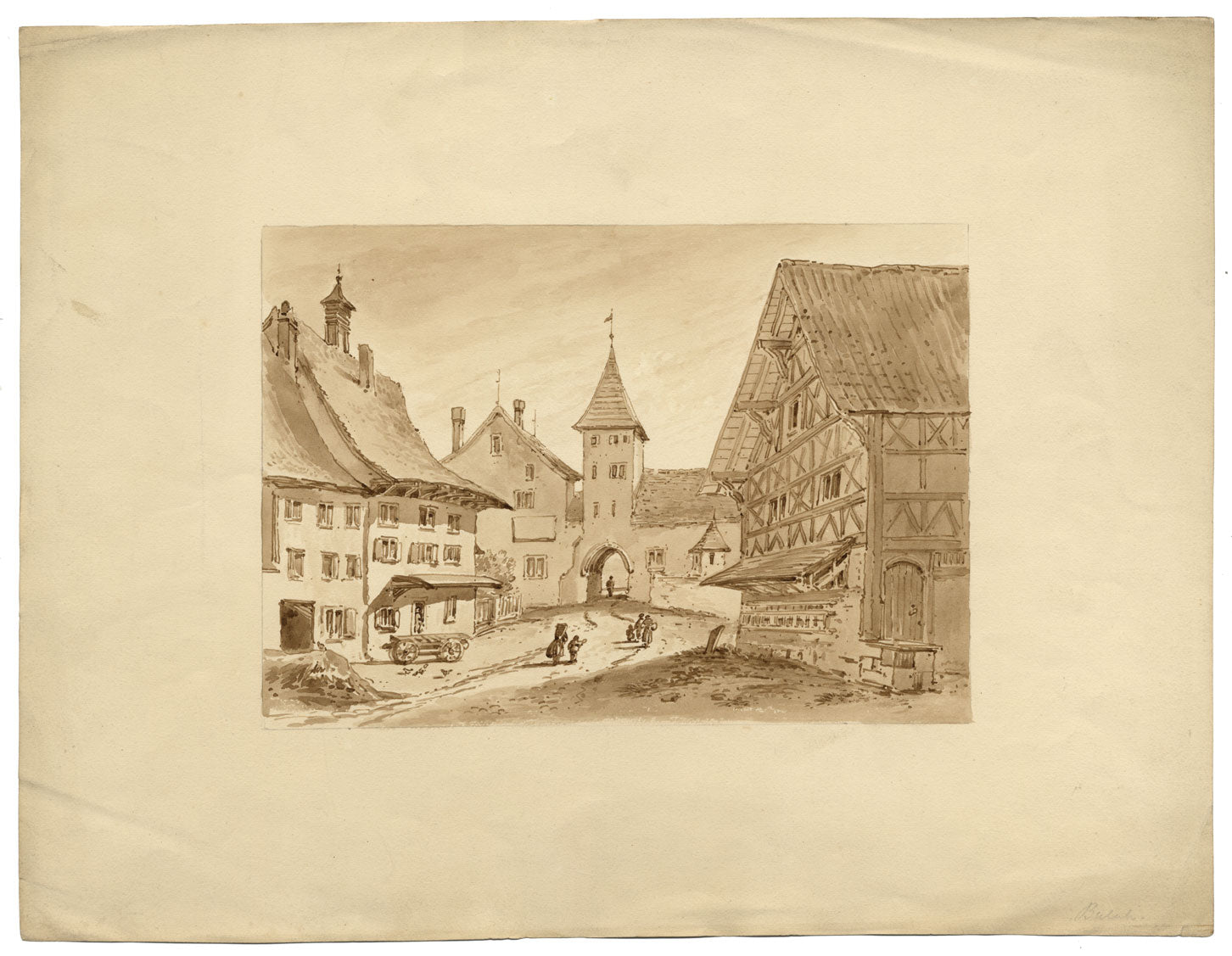 Alexander Monro, Bülach, Switzerland – c.1830s brown ink & wash drawing