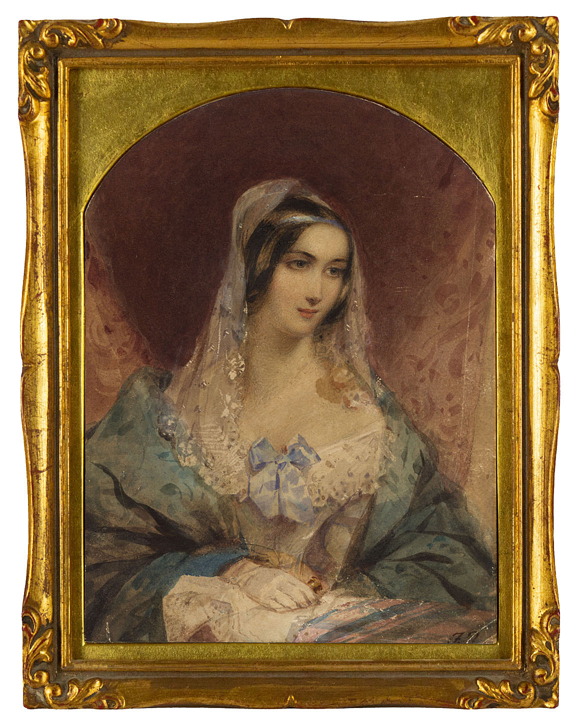 Circle of Alfred Edward Chalon, Lady with Opera Glass – mid-C19th watercolour