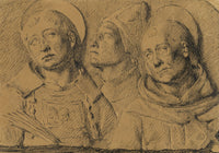 G. Cervelli, Triple Portrait, Saints in Relief – 1910s pen & ink drawing