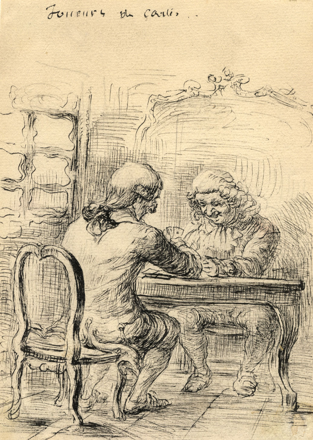 G. Cervelli, The Card Players (Joueurs de cartes) – 1910s pen & ink drawing