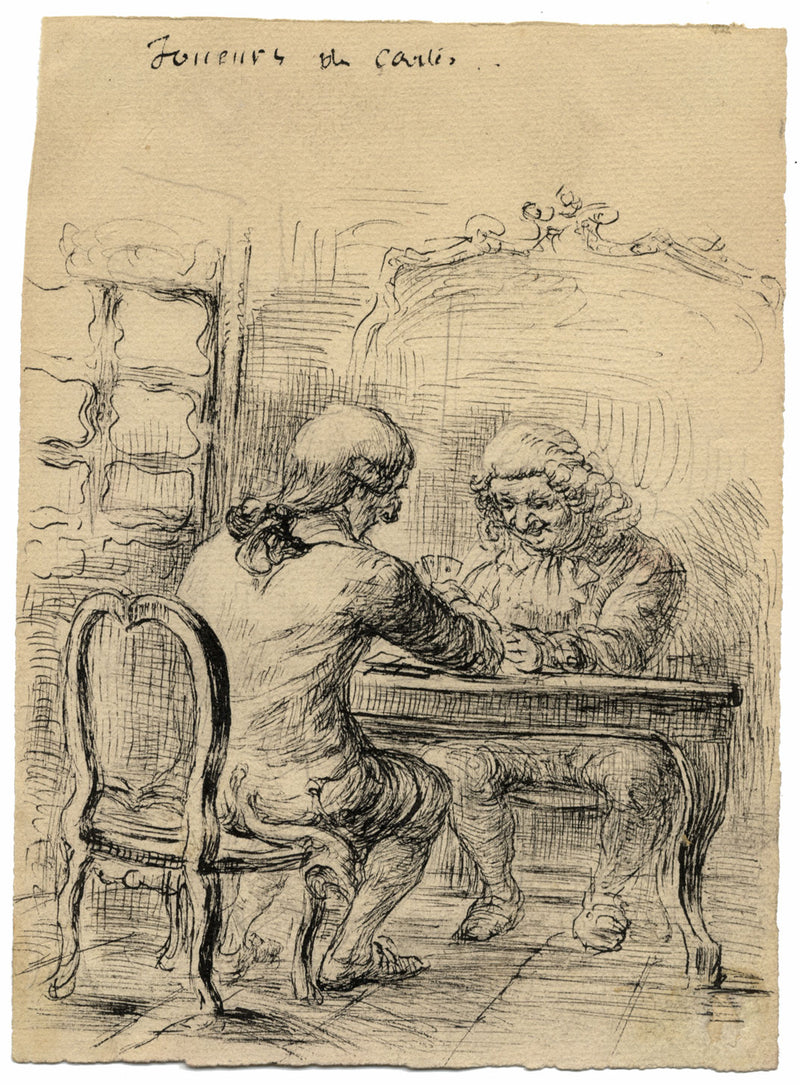 G. Cervelli, The Card Players (Joueurs de cartes) – 1910s pen & ink drawing