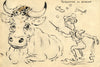 G. Cervelli, Toréador en Garde Satirical French Cartoon –1910s pen & ink drawing