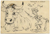 G. Cervelli, Toréador en Garde Satirical French Cartoon –1910s pen & ink drawing