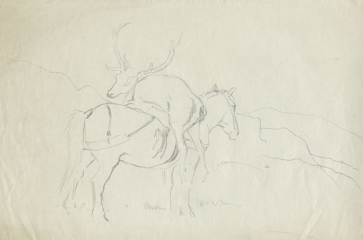 John Murray Thomson RSA, Horse Carrying a Dead Stag – 2 x mid-C20th drawings
