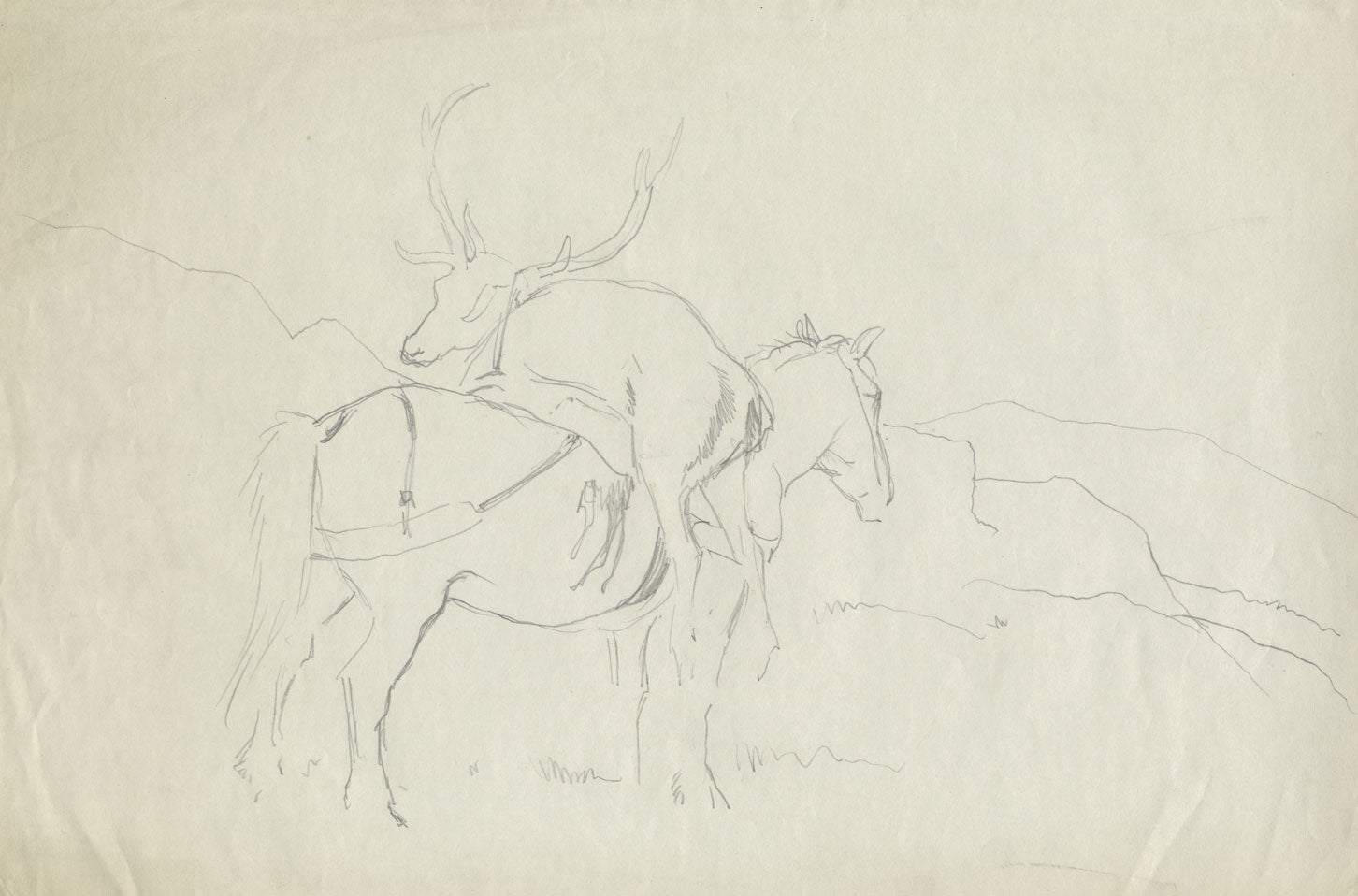 John Murray Thomson RSA, Cavallo che trasporta un cervo morto – 2 disegni della metà del XX secolo