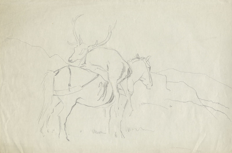 John Murray Thomson RSA, Cavallo che trasporta un cervo morto – 2 disegni della metà del XX secolo
