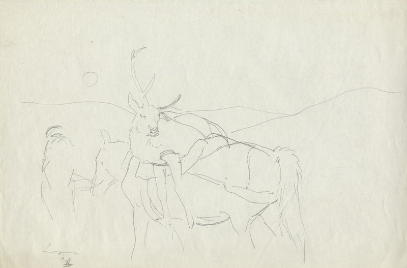 John Murray Thomson RSA, Cavallo che trasporta un cervo morto – 2 disegni della metà del XX secolo