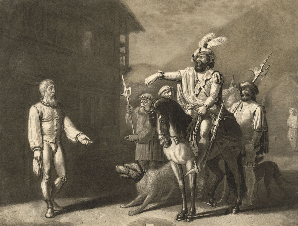 William Tell Replying to Gessler – Original mid-19th-century mezzotint print