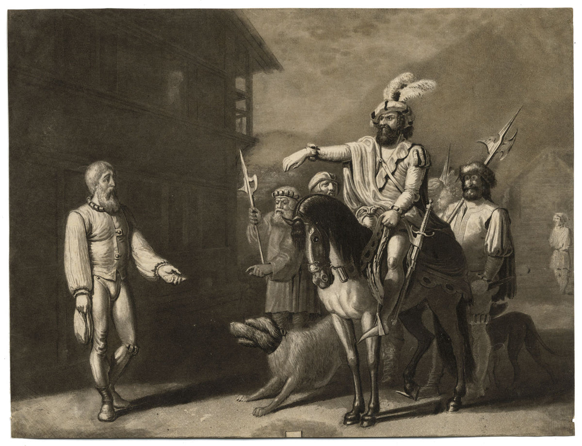 William Tell Replying to Gessler – Original mid-19th-century mezzotint print