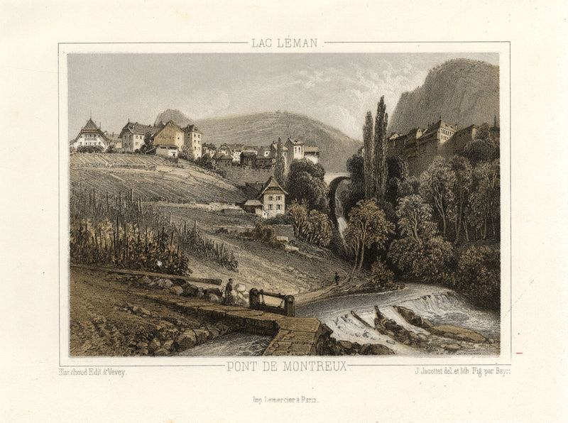 Jean Jacottet, Pont de Montreux, Lake Geneva, Switzerland – c.1830 lithograph