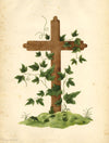 J.G., Wooden Cross with Ivy Tendril – Original 1853 watercolour painting