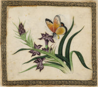 Antique 19th-century Chinese Pith Painting – Butterfly on Purple Flowers