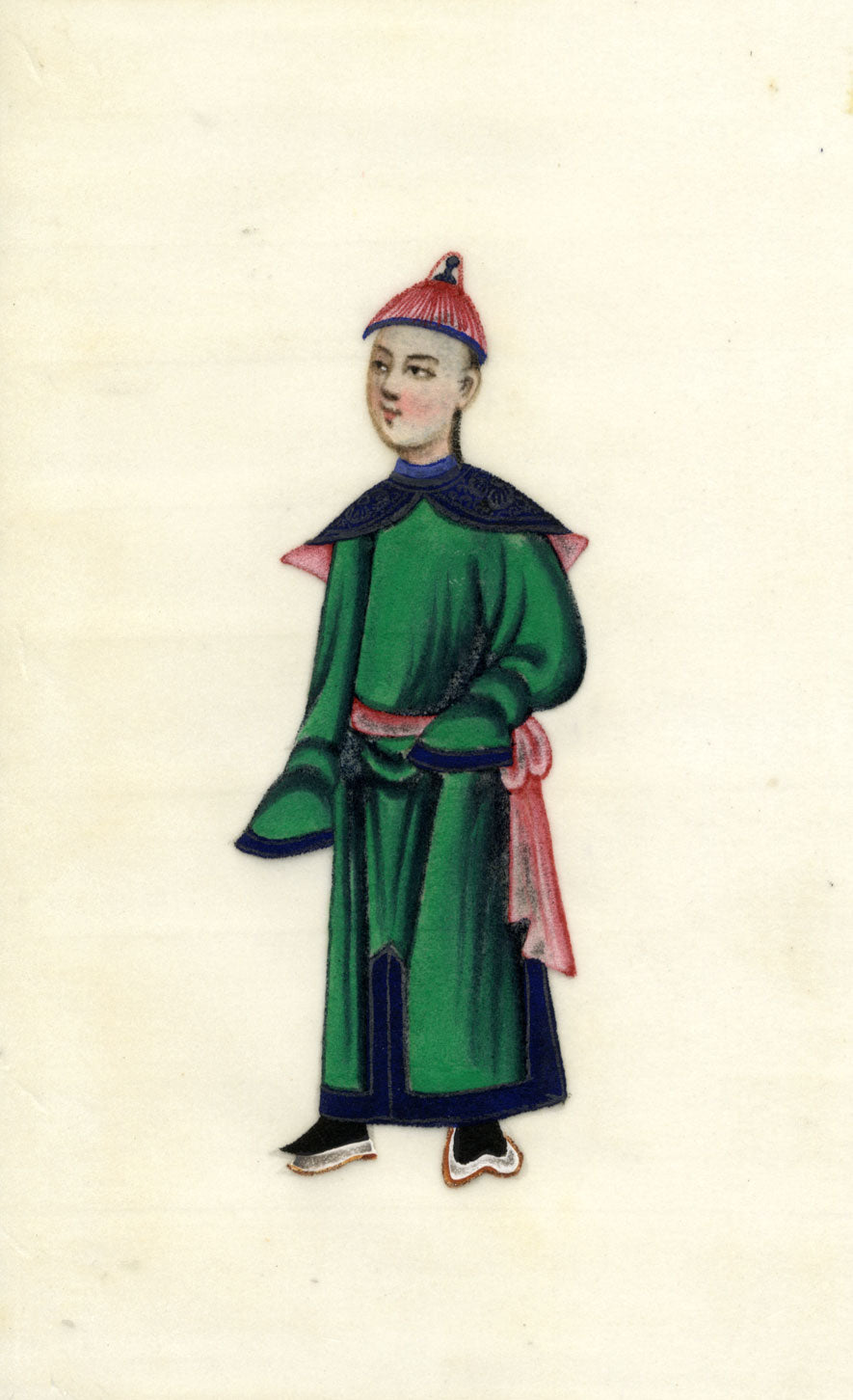 Antique 19th-century Chinese Pith Painting – Qing Dynasty Imperial Bodyguard