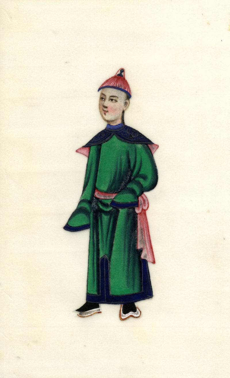 Antique 19th-century Chinese Pith Painting – Qing Dynasty Imperial Bodyguard