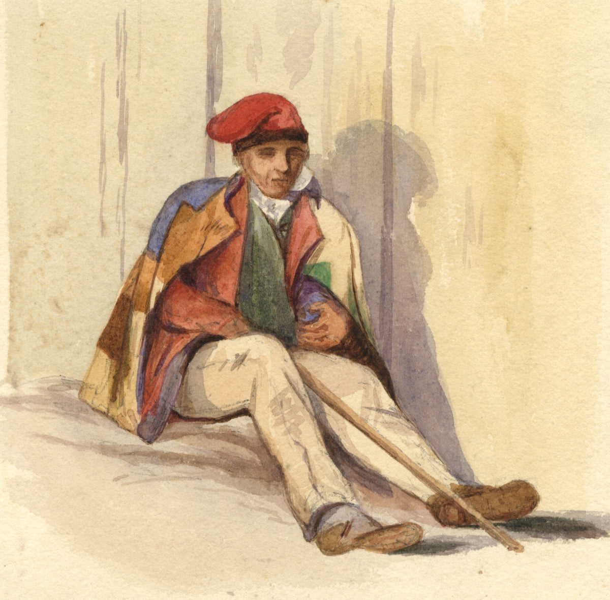 Blind Man of Pont St Louis, Mentone, France – 19th-century watercolour painting