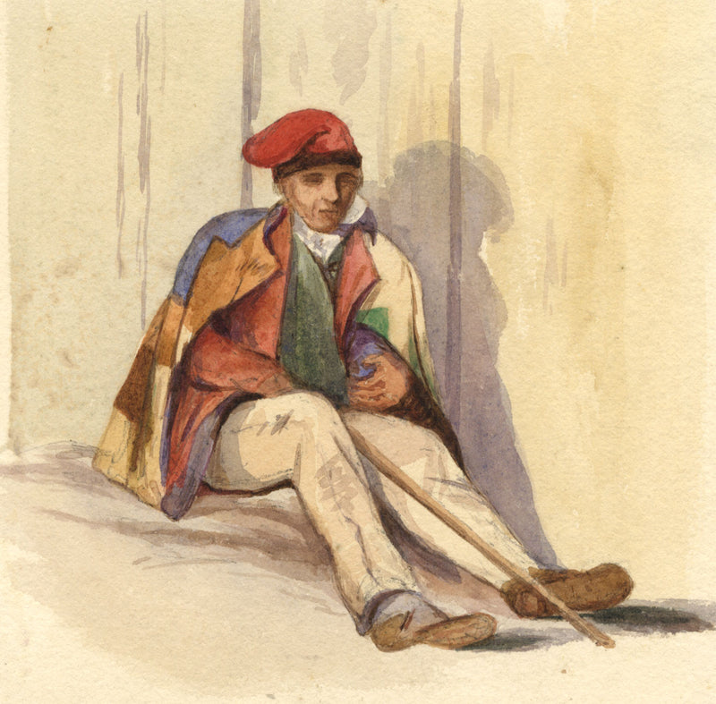 Blind Man of Pont St Louis, Mentone, France – 19th-century watercolour painting