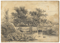 Henry William Burgess, Old Wooden Sluice Gate – c.1830s graphite drawing