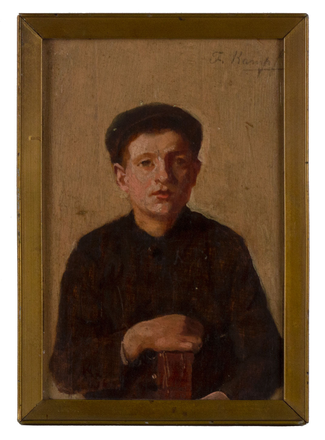 F. Kampf, Portrait of a Young Musician – Original 1916 oil painting