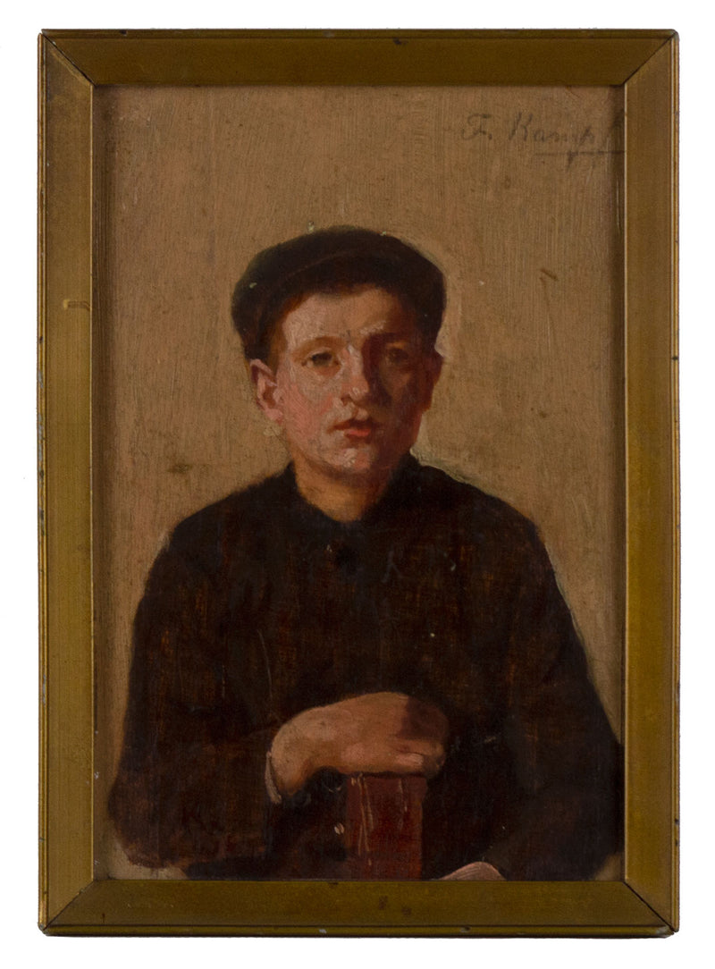 F. Kampf, Portrait of a Young Musician – Original 1916 oil painting