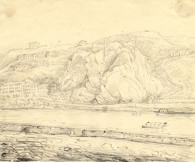 Castle of Pierre en Cise, River Saône, Lyon – early 19th-century ink drawing