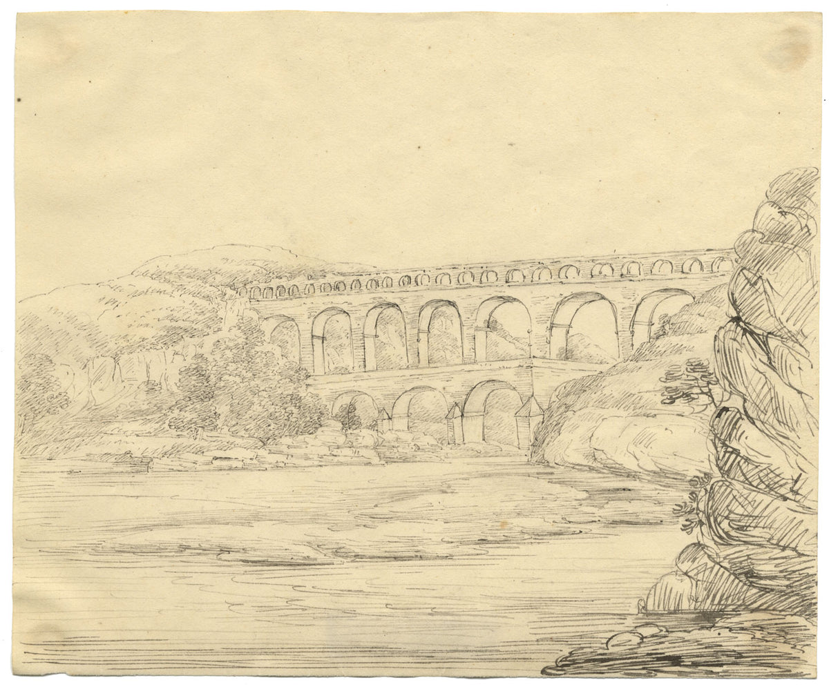 Pont du Gard, France – Original early 19th-century pen & ink drawing