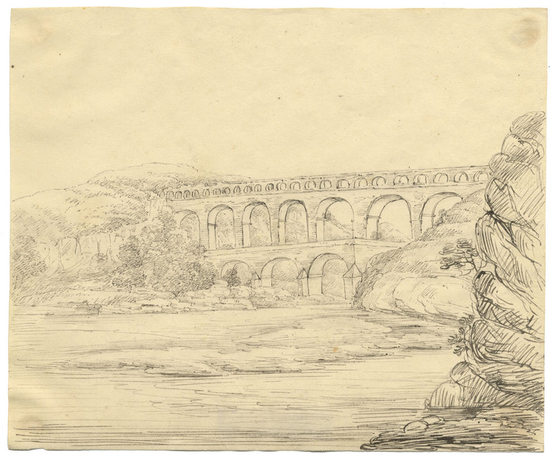 Pont du Gard, France – Original early 19th-century pen & ink drawing