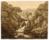 Cascada entre Capel Curig y Llanrwst, Gales – acuarela de principios del siglo XIX