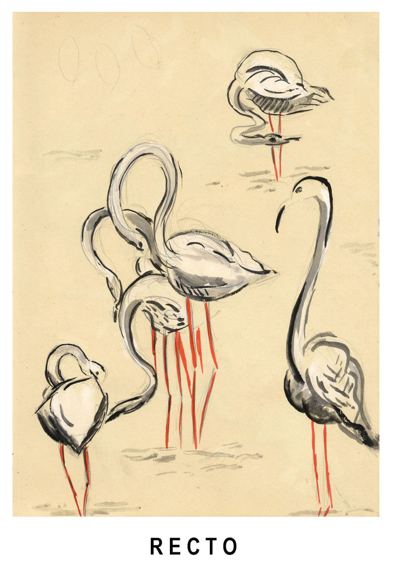 Jean M Ogilvie, Art Deco Stork & Duck Design–Double-sided 1930s gouache painting