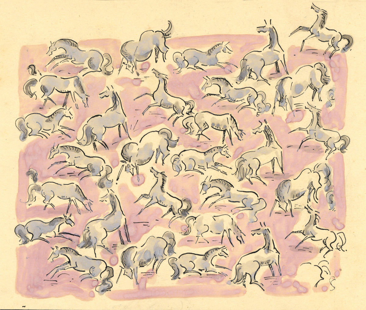 Jean Mary Ogilvie, Art Deco Horse Pattern Design – 1930s gouache painting