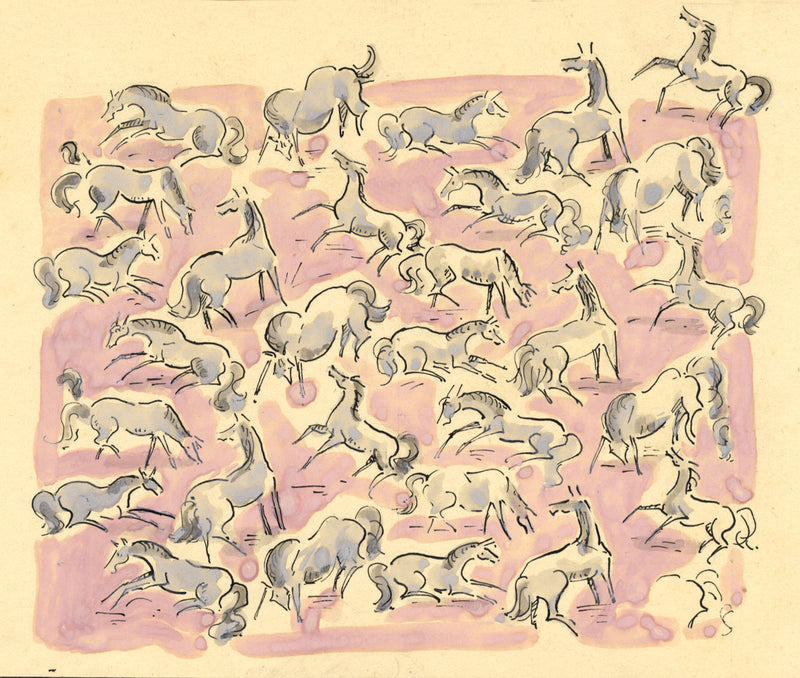 Jean Mary Ogilvie, Art Deco Horse Pattern Design – 1930s gouache painting