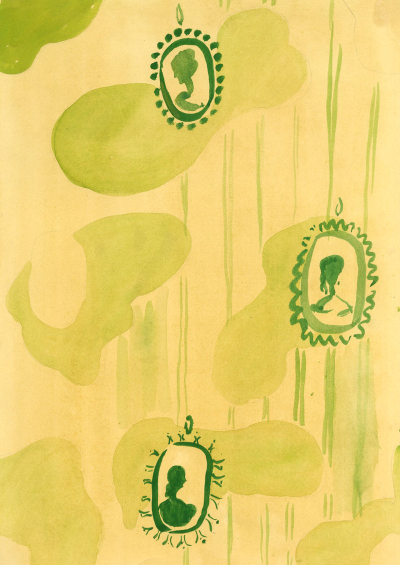 Jean Mary Ogilvie, Art Deco Green Cameo Pattern Design – 1930s gouache painting