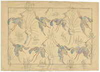 Jean Mary Ogilvie, Large Art Deco Stork Pattern Design – 1930s gouache painting