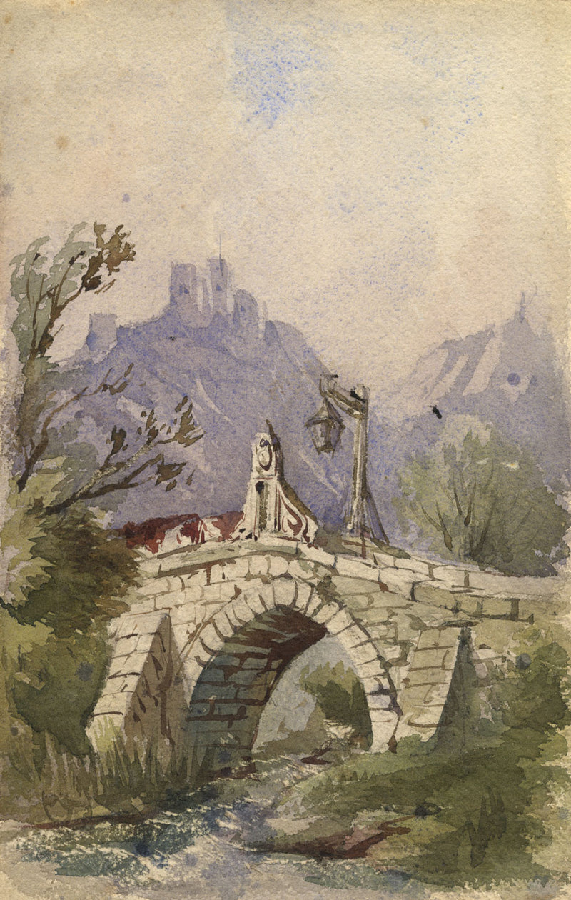 John Burgess AOWS, Continental Stone Bridge – mid-C19th watercolour painting