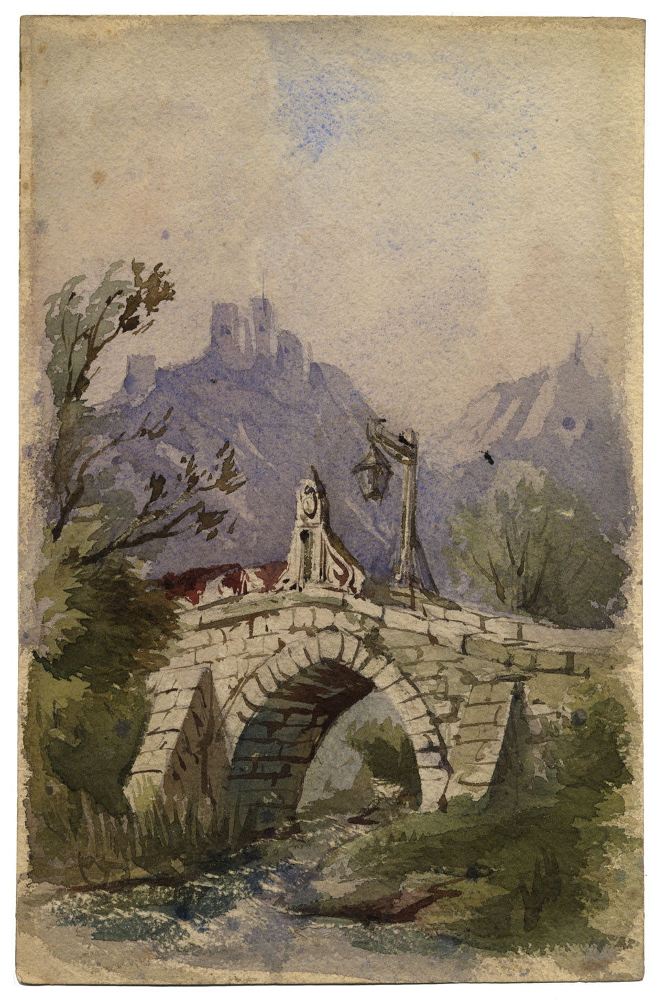 John Burgess AOWS, Ponte di pietra continentale – acquerello della metà del XIX secolo