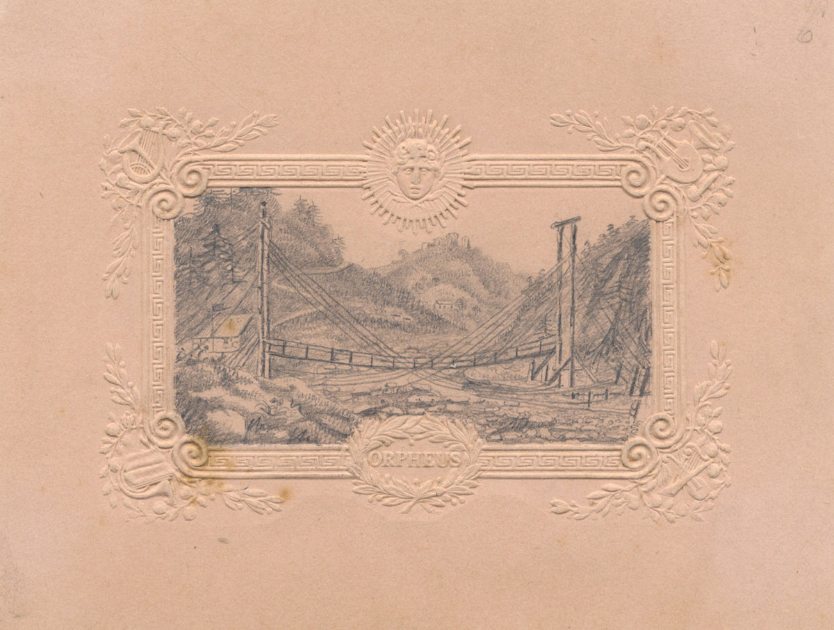 Wooden Suspension Bridge – Original early 19th-century graphite drawing