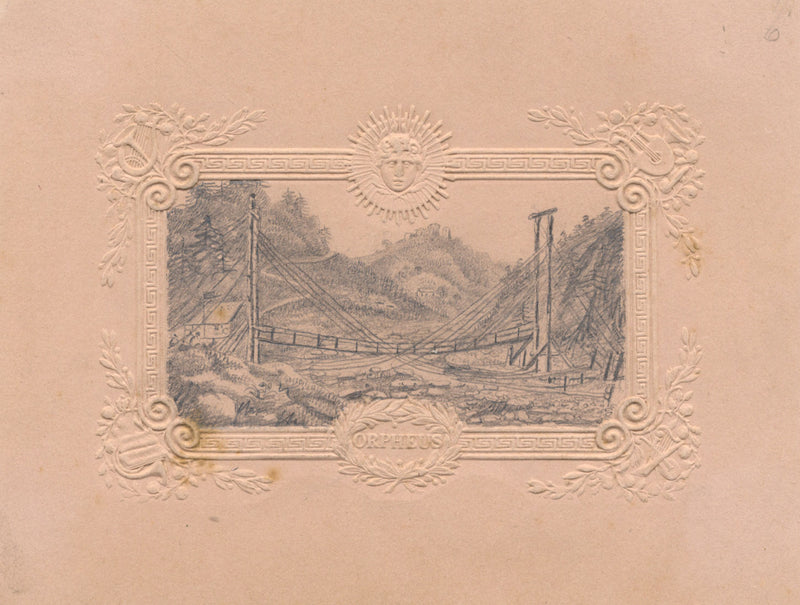 Wooden Suspension Bridge – Original early 19th-century graphite drawing