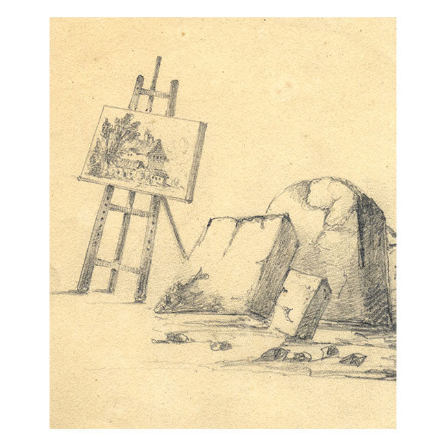 Artist Easel En Plein Air – Original early 19th-century graphite drawing