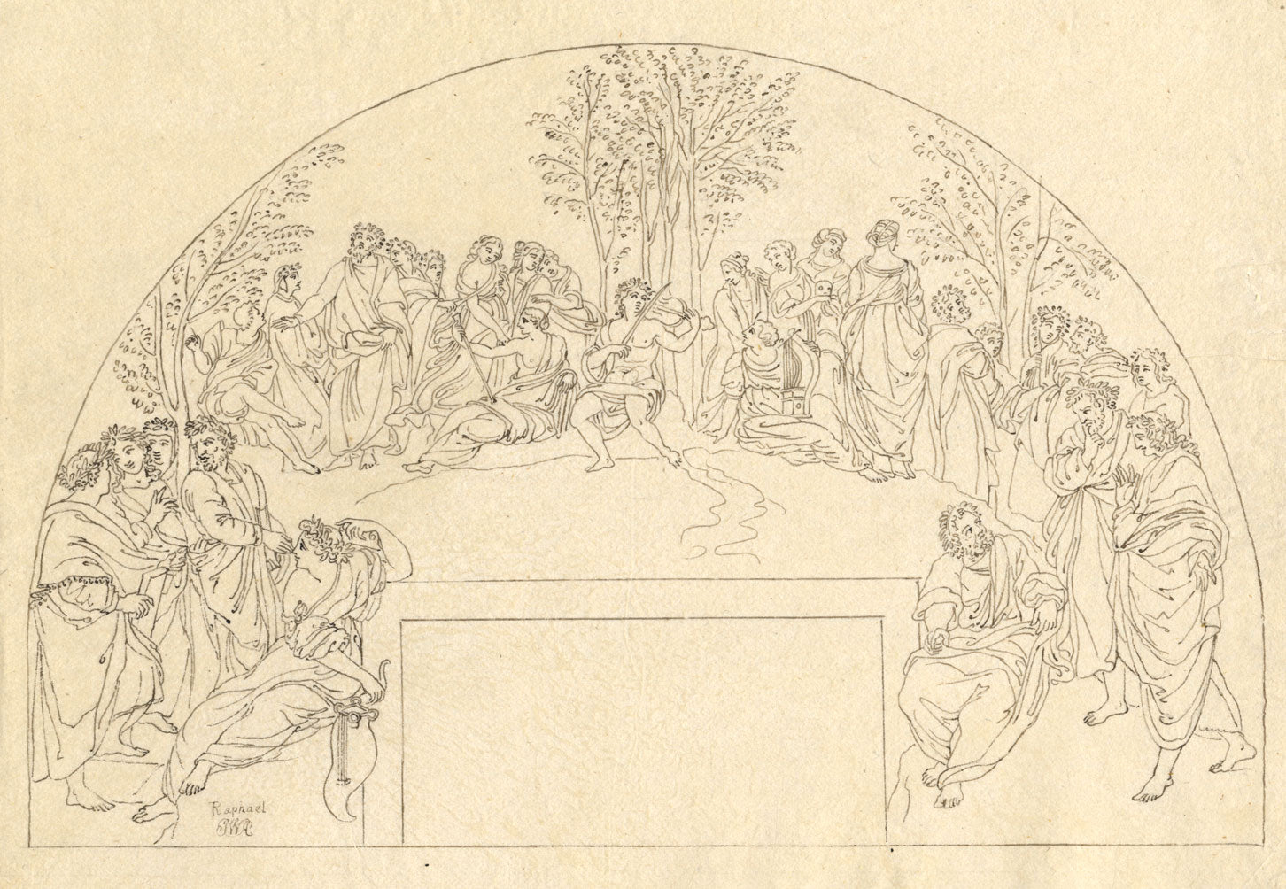 John White Abbott, The Parnassus after Raphael Fresco, Vatican – c.1805 drawing