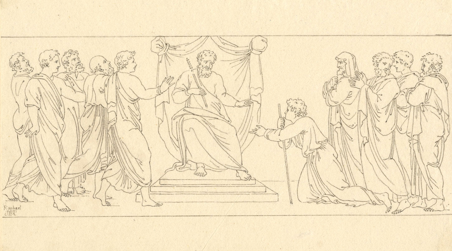 John White Abbott, Joseph Kneeling, after Raphael, Vatican – c.1805 ink drawing