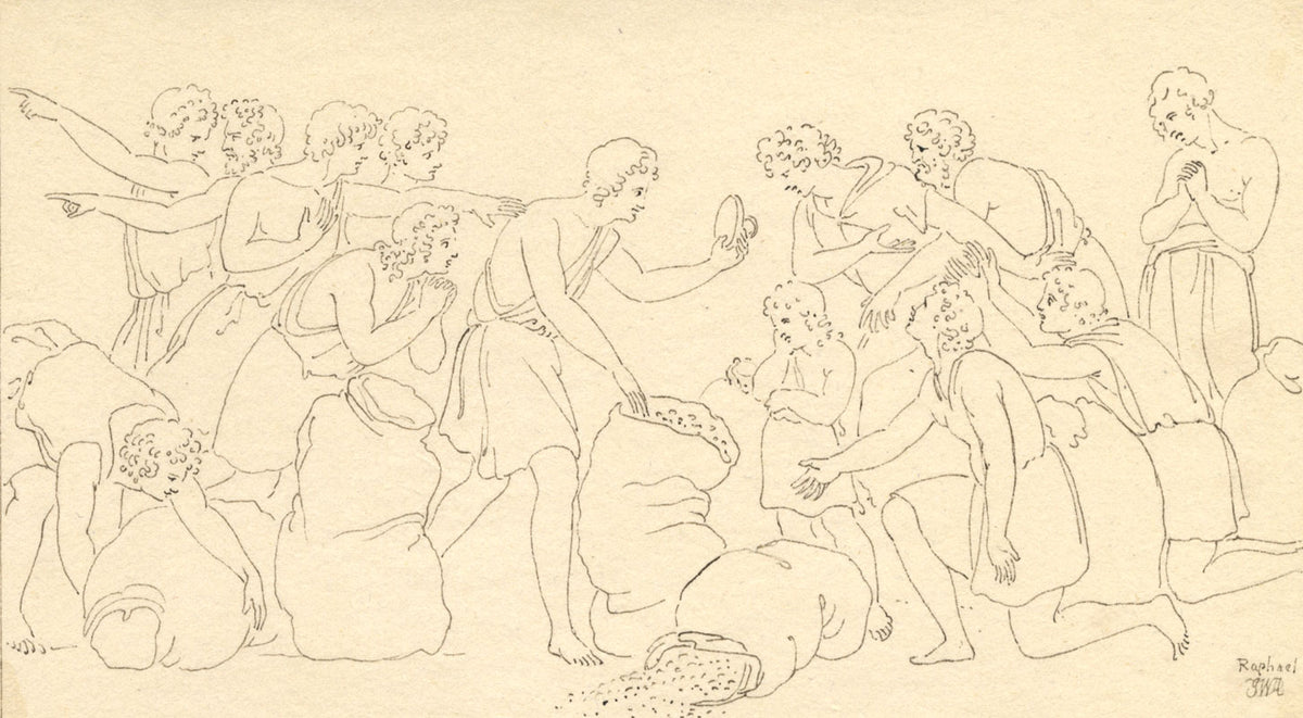 John White Abbott, Sack of Grain, after Raphael – c.1805 pen & ink drawing
